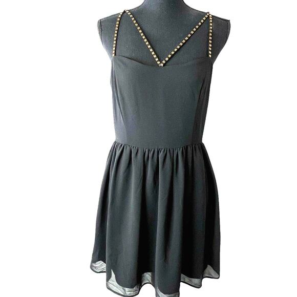 Lovemarks Black Polyester Dress Rhinestone Studded Straps Dress Medium - Picture 1 of 6